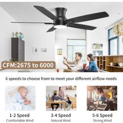 YUHAO. 52 Inch Flush Mount Ceiling Fan With Light