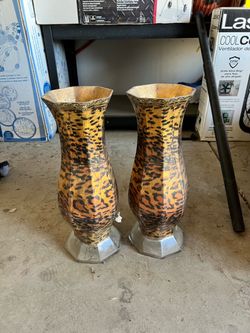 Pair of Leopard Print Decorative Vases