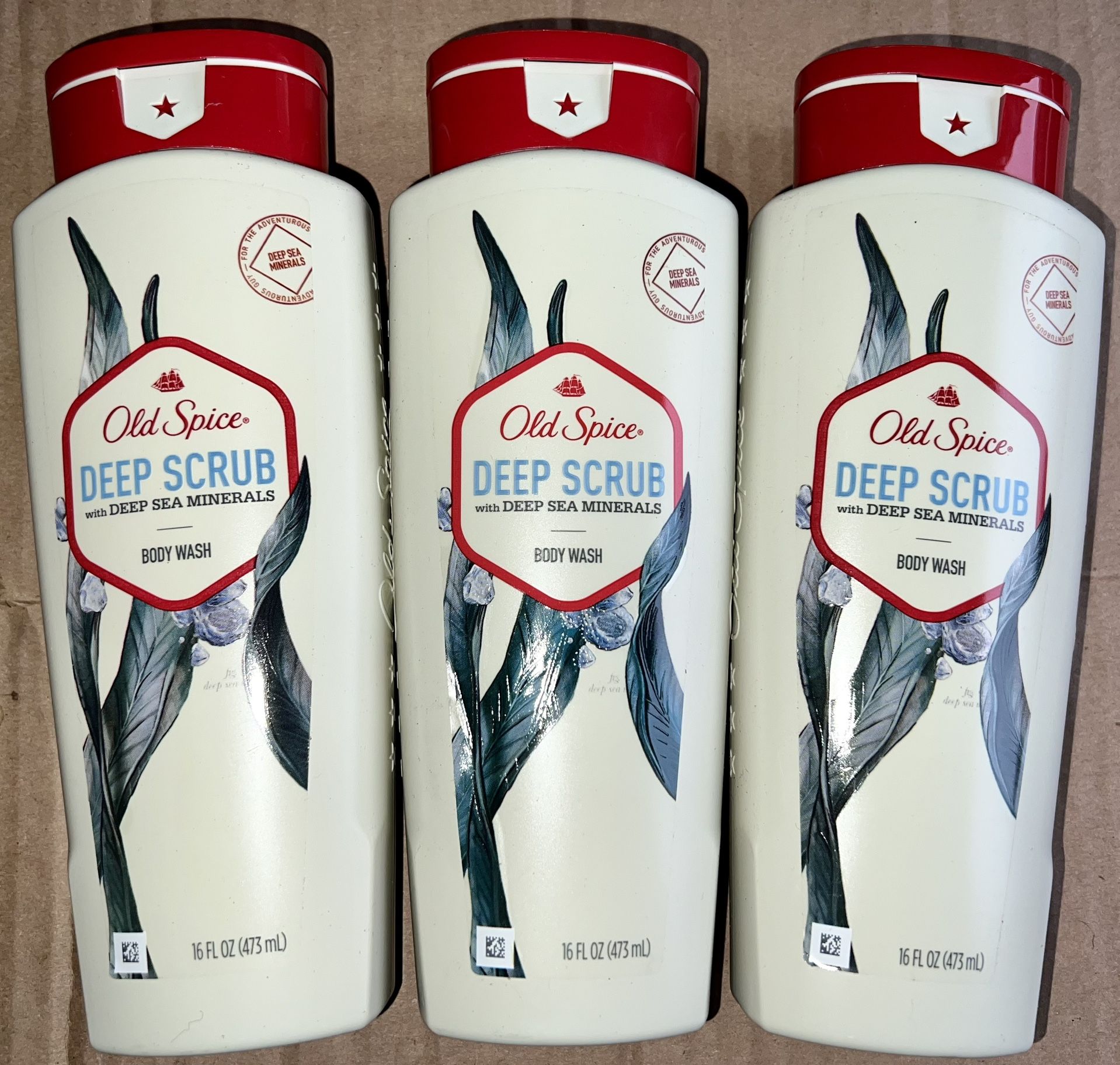 3 bottles Old Spice Mens Body Wash Deep Scrub With Sea Minerals 16 Ounce