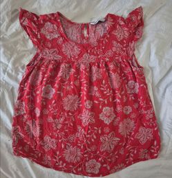 Sonoma Blouse Women's Large Red Floral Ruffle Cottage Prcuteairie Tie Peasant Top