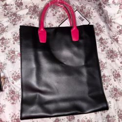 Black Tote Bag with Pink Handles