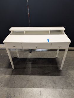 White Three-Drawer Desk with Storage Riser