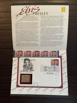 Elvis Presley Official First Day Cover. 22kt Gold Replica Of Elvis Stamp. Issued January 8, 1993, 58th Anniversary Of Elvis Birth. 