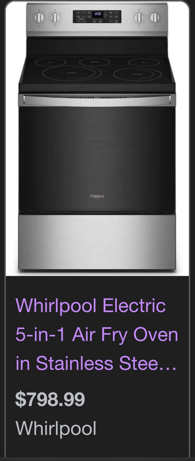 5.3 Cu. Ft. Whirlpool® Electric 5-in-1 Air Fry Oven