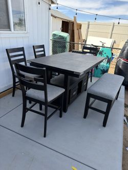 6 Piece Counter Dining Room Table Set with Storage Bench