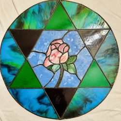 Large Round Stained Glass Panel – Rose Design – 20” Diamet