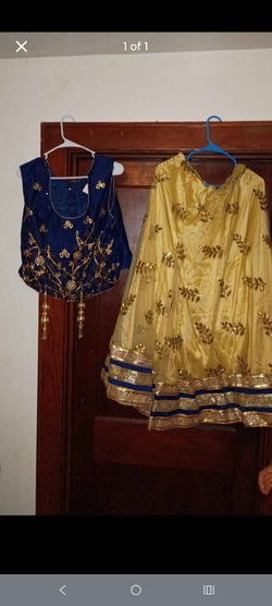Blue and Gold Lehenga Choli Set