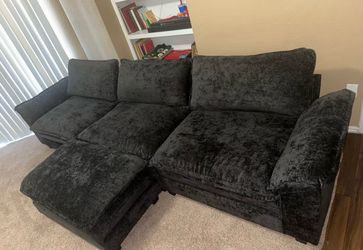 Black Crushed Velvet Sofa with ottoman