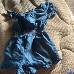 Baby Girl Denim Romper with Smocked Waist