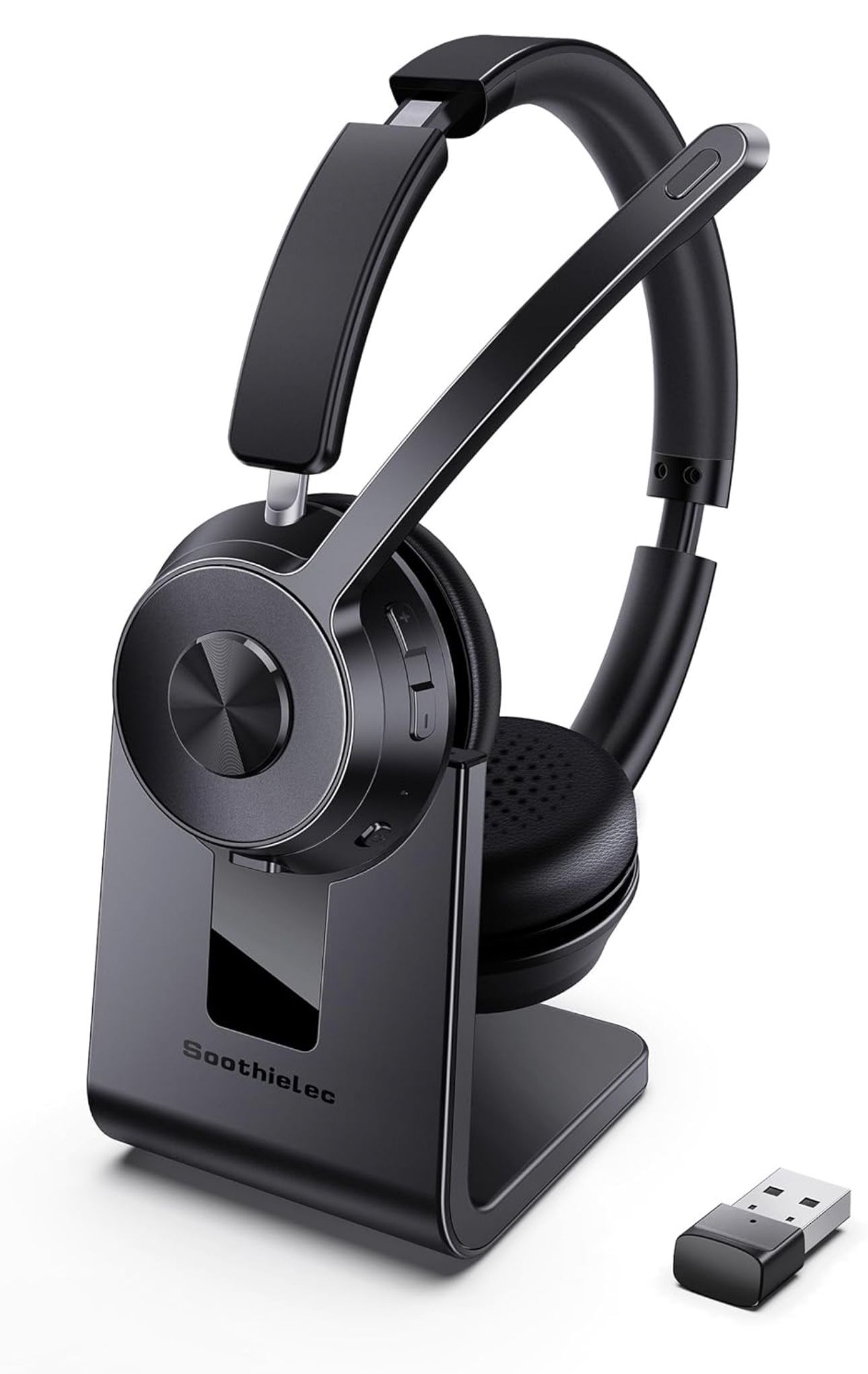 Wireless Headset, Bluetooth Headset with Noise Cancelling Microphone, Best Headset with Mic Mute & USB Dongle for PC/Computer/Laptop/Cell Phones/Remot