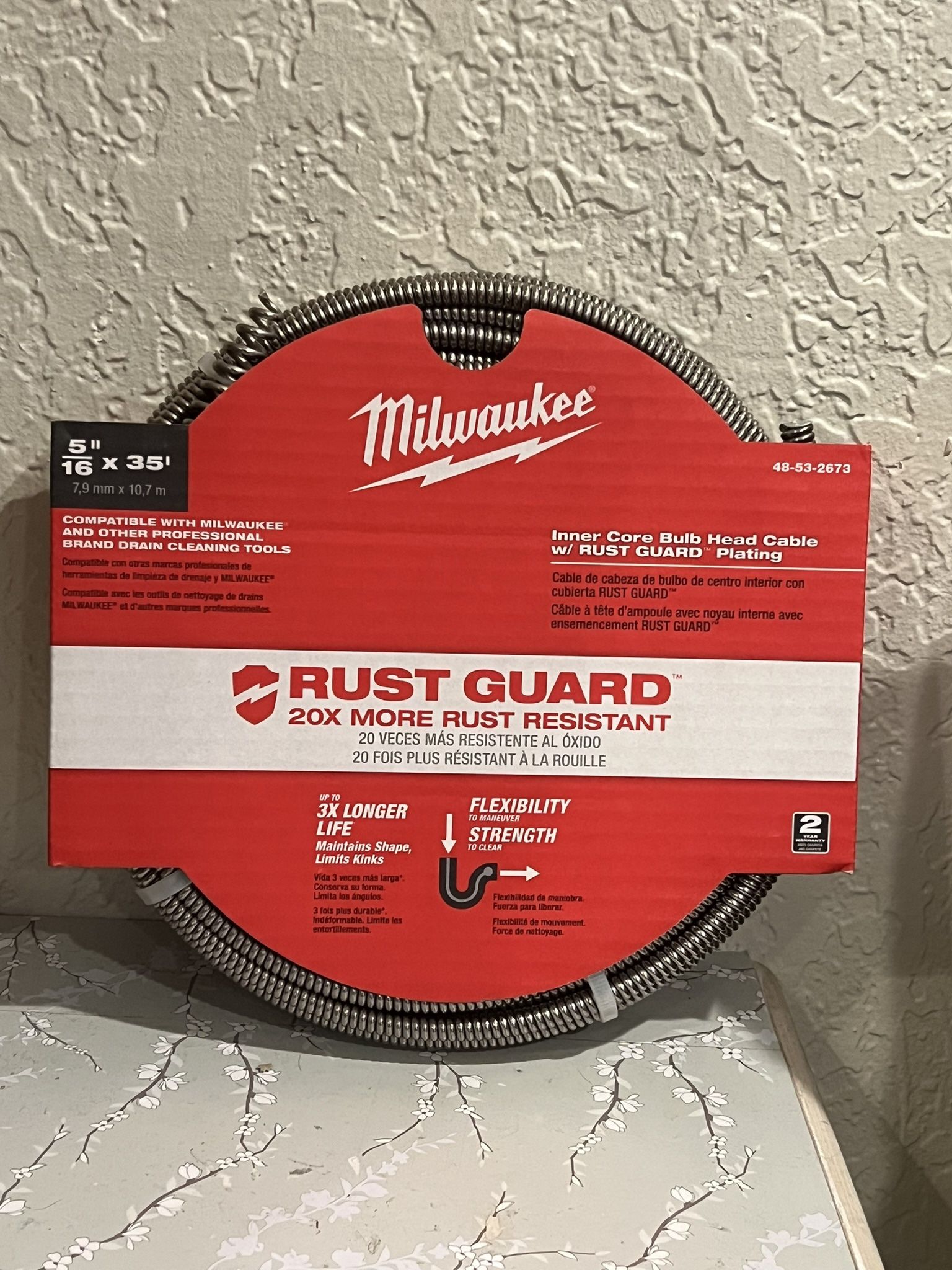 Milwaukee 5”/16 X 35 Inner Core Bulb Head Cable W/Rust Guard Plating