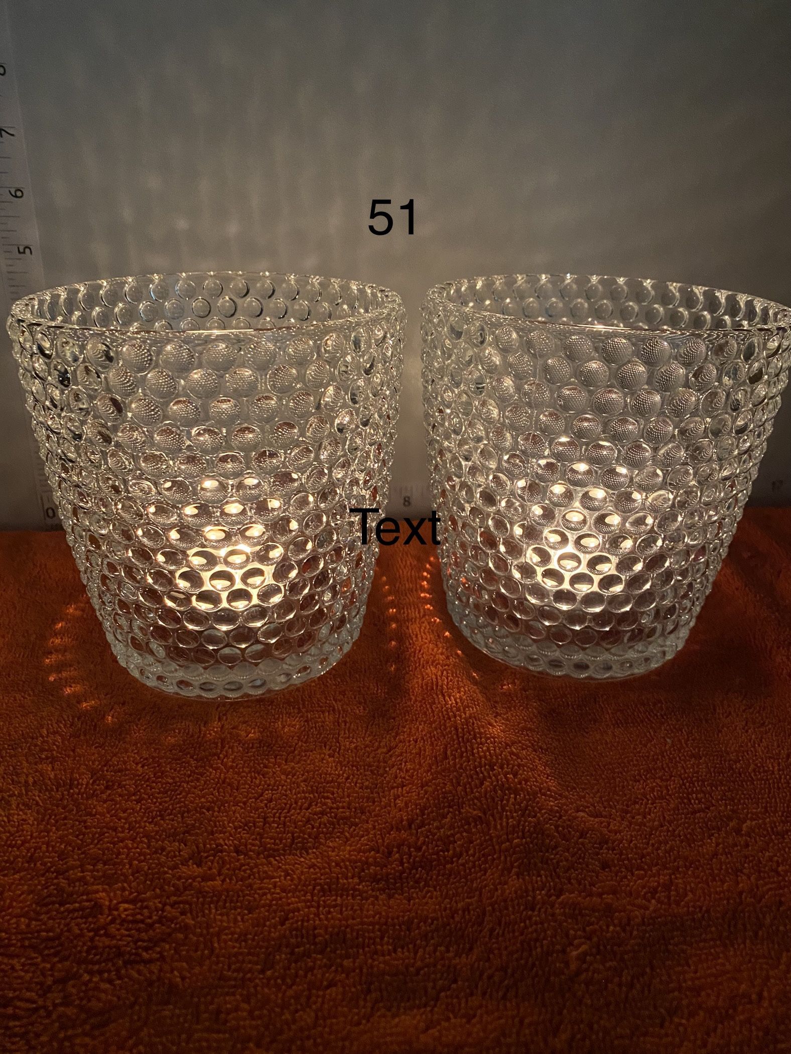 Set of (2) Glass Vases/candleholders Clear Glass~Hob Nail~Dotted~5.25" Tall.