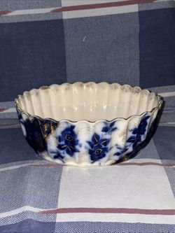 Antique 9 Inch Blue And White Bowl
