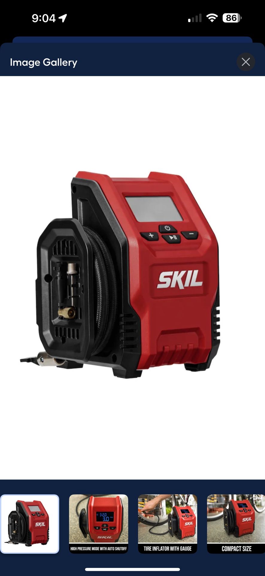 Pwr Core Skil 12 12 Volt Li-on Air Tire Inflator No Battery