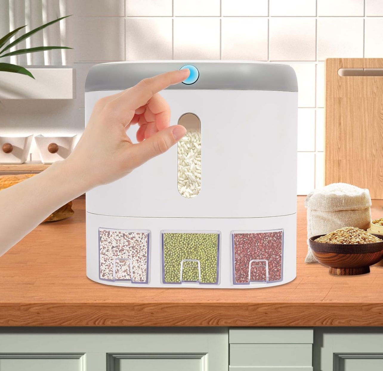 2 Tier Rice Dispenser,Large Cereal Dry Food Storage Containers with Measuring Cup,Household Rice Storage Container Sealed Moisture Proof for Kitchen P