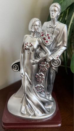 Silver Couple Figurine with Red Crystal Accents
