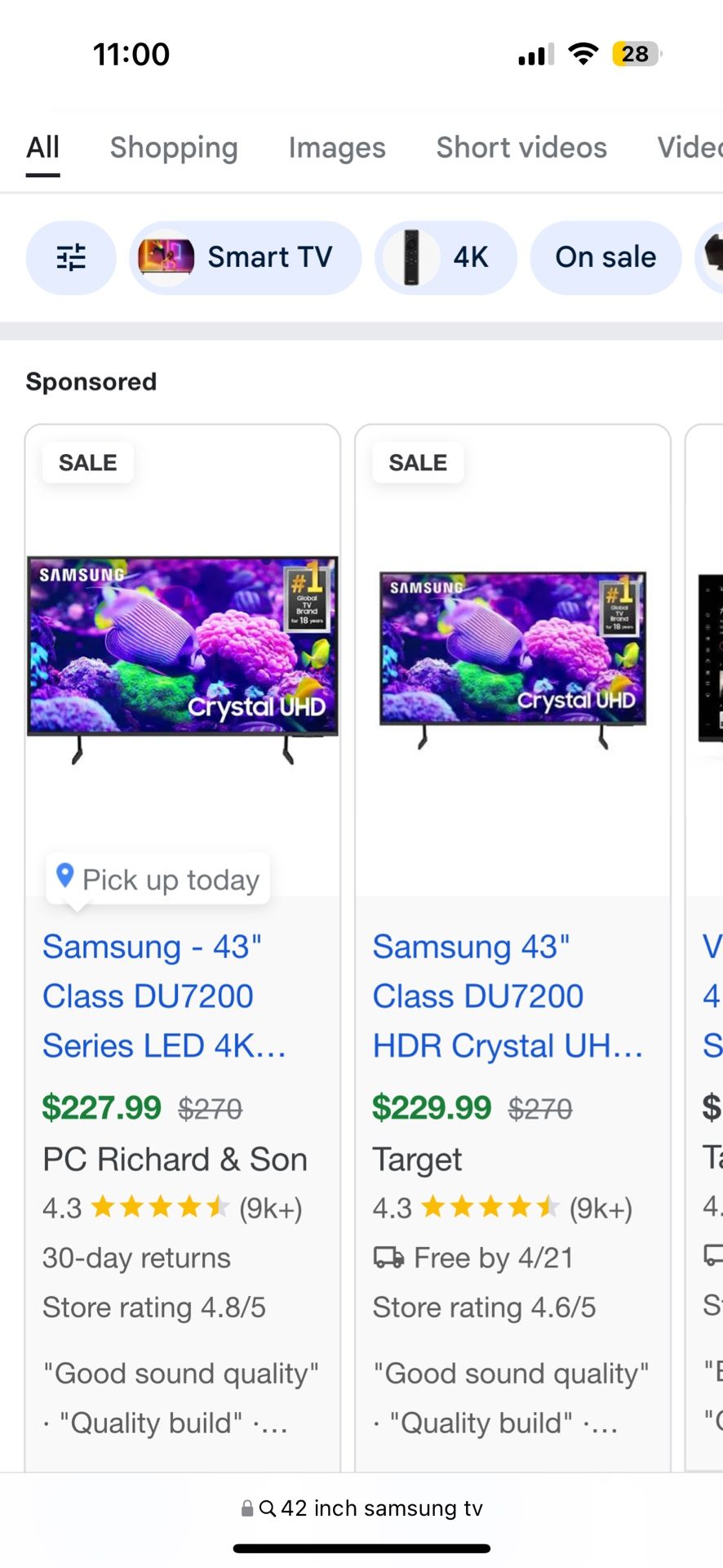 43 Inch Samsung Smart TV