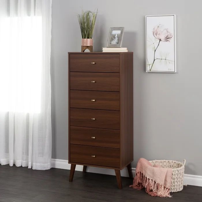 Brown Midcentury Modern Tall Dresser 6-drawer