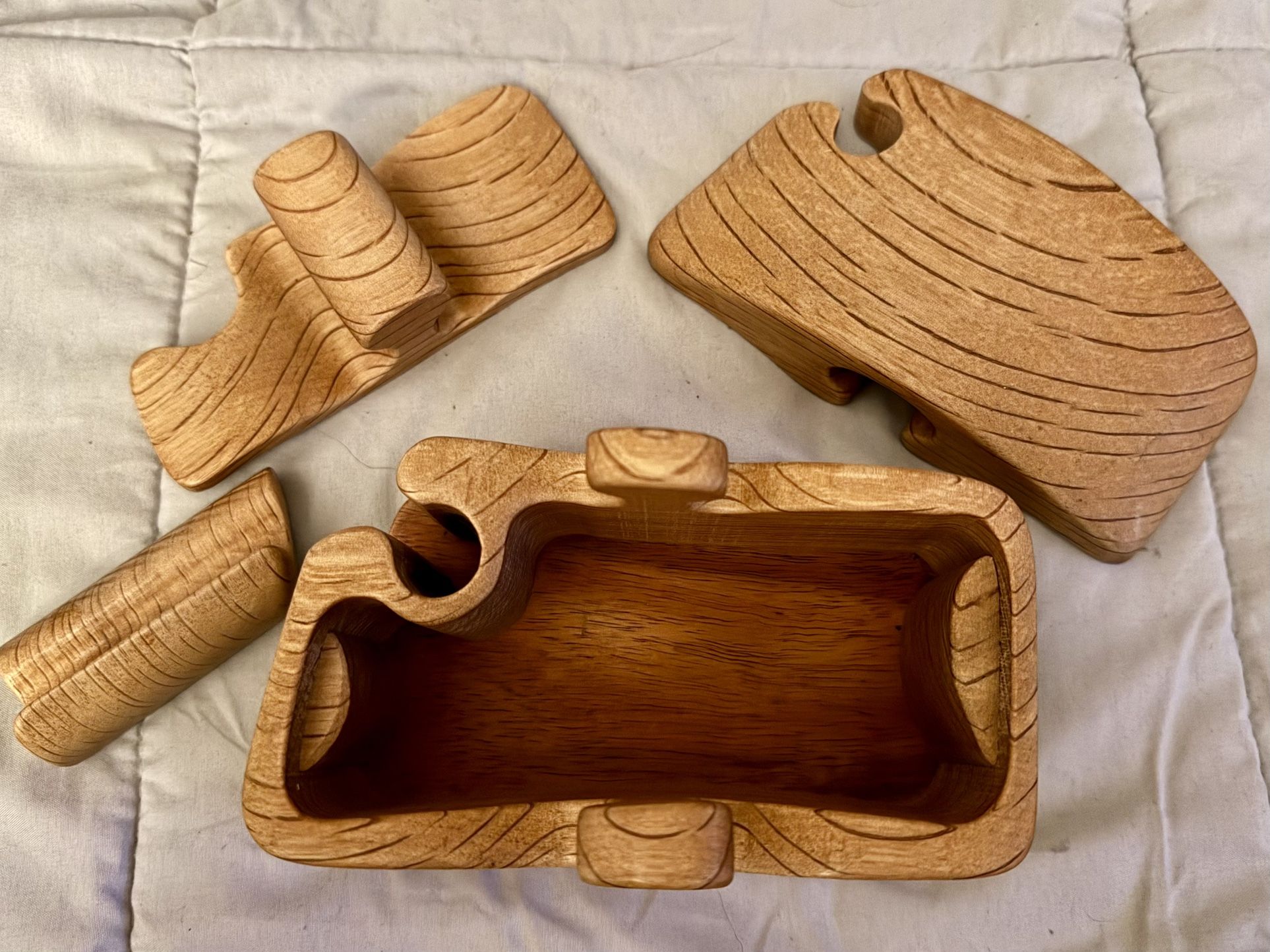 DESIGNER RED OAK & KOA 4 PIECES PUZZLE BOX. HANDMADE
