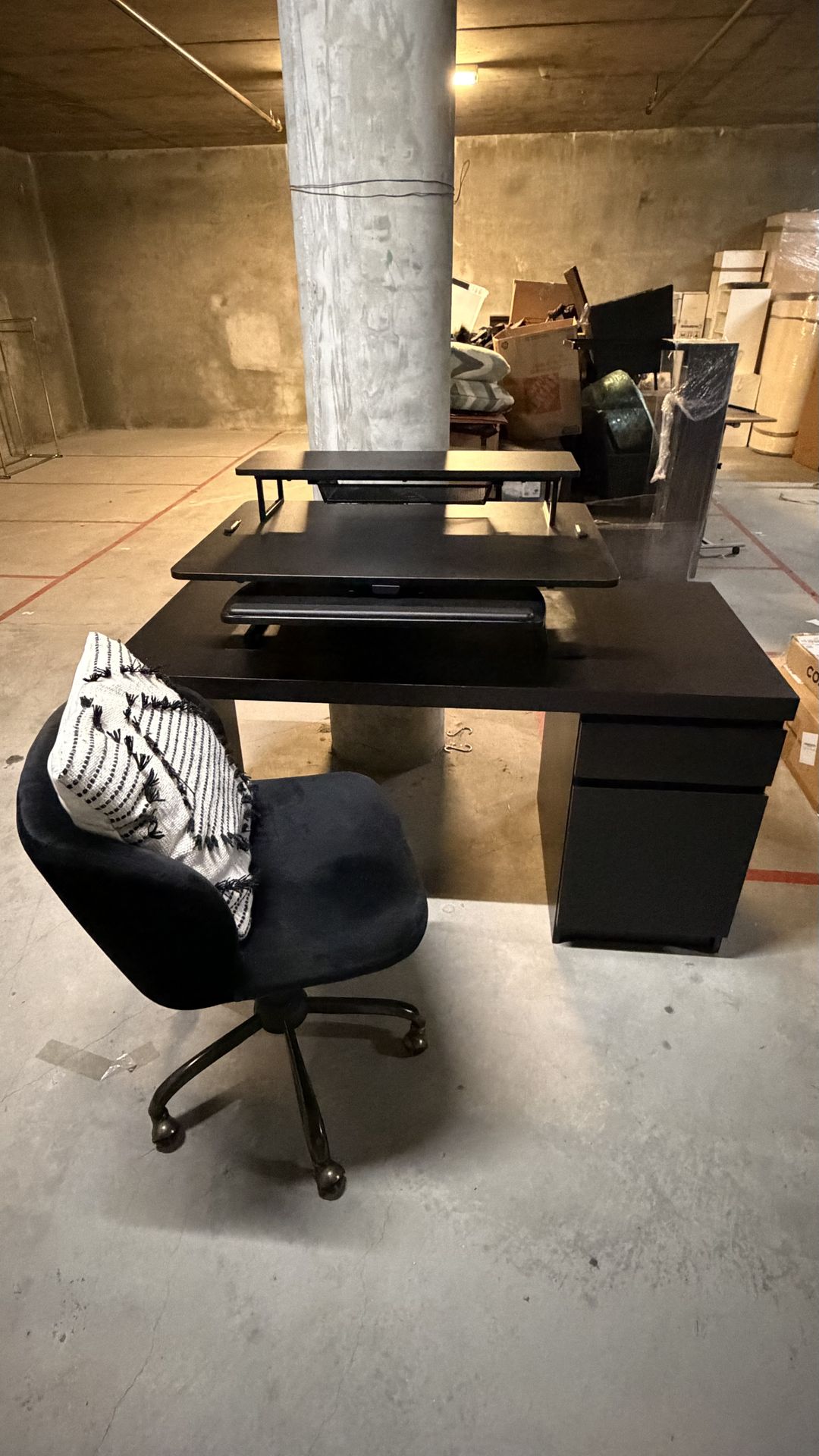 IKEA malm desk, chair and standing desk converter