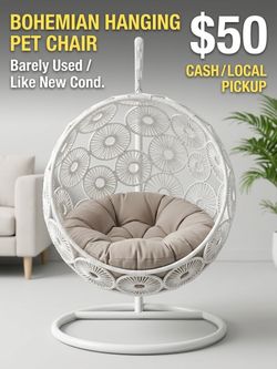 Like New! White Boho-Style Hanging Pet Chair