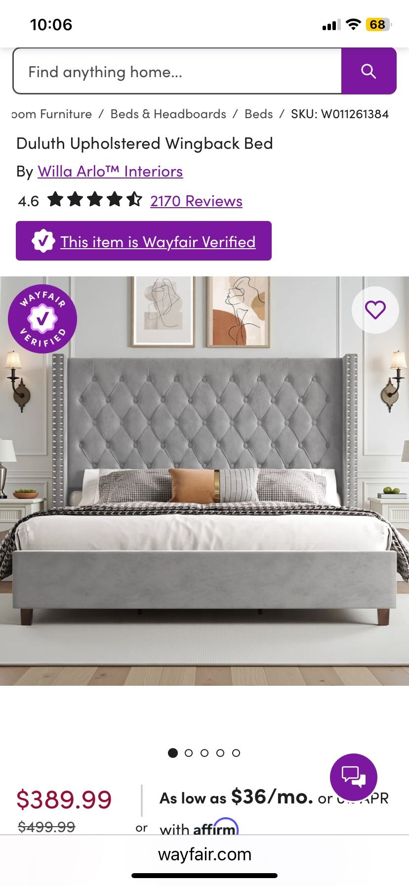 Dulth Upholstery Wingback Bed