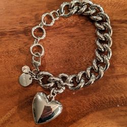 Chico's Stainless Steel Link Chain Bracelet With Puff Heart Charm NWT