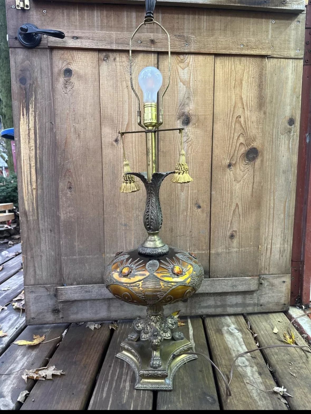 MCM Hollywood Regency Amber And Brass Lamp