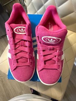 adidas Hot Pink Suede Low-Top Sneakers with White Stripes