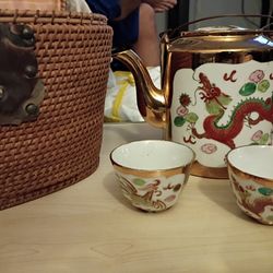 Vintage A.C.F. JAPANESE Porcelain Ware PHOENIX BIRD Teapot With 2 Cups