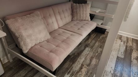 71" Sofa Bed in Velvet Fabric Couch Sleeper with Tufted Back and Seat, Mid-Century Modern, Pink