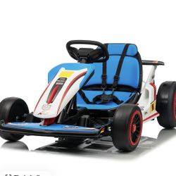 BLUE 24V Electric Go Kart for Kids Ages 6-12 | High-Speed Drift, Music & Dual Speed Options