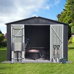 Metal garden sheds 10ft×12ft outdoor storage sheds Dark-grey