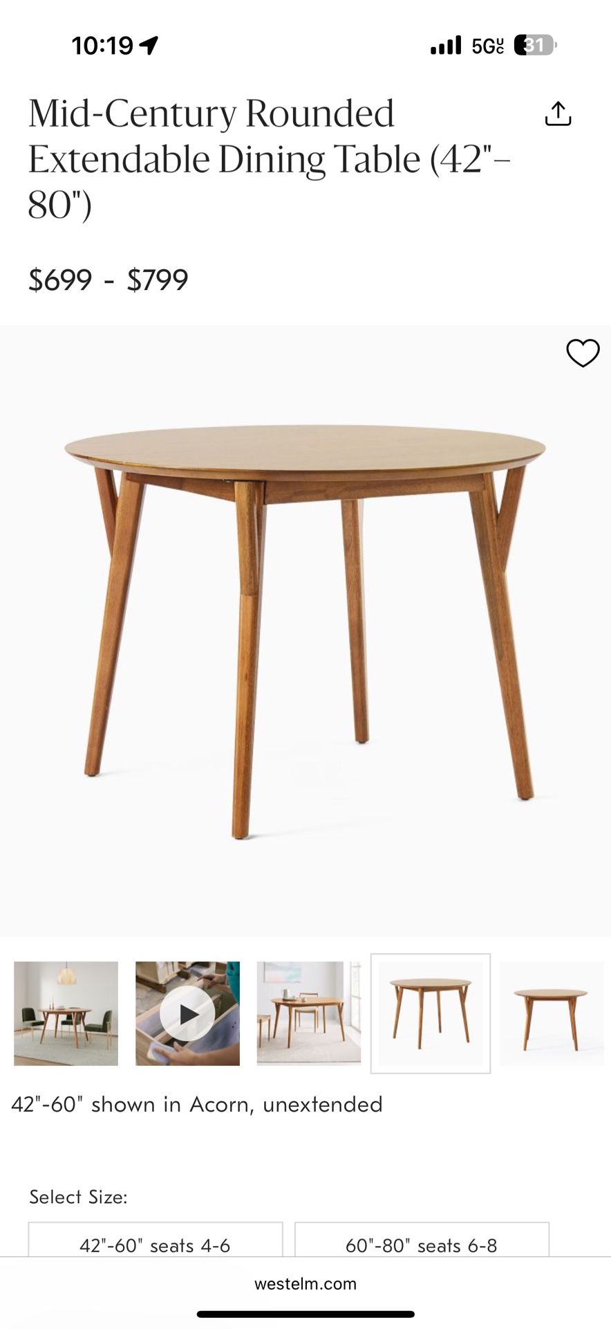 Midcentury Modern west Elm Round Dining Table 48”