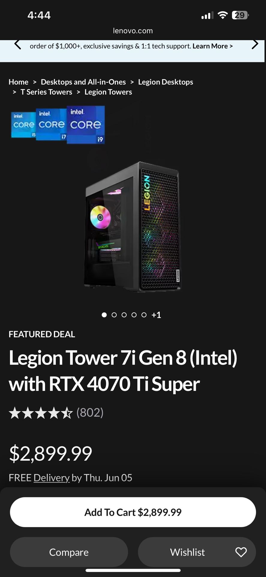 Gaming Pc Legion Pro 7i Gen 10 Intel (16") with up to RTX 5090