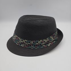 Capstar Black Straw Trilby FedoraHat Size57cm