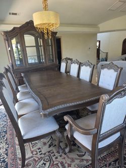 Luxury Dining Room Set – Table, 10 Chairs & China Cabinet