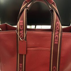 Beautiful Red Coach Leather Tote