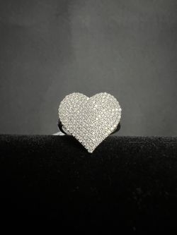 Large Iced Heart Ring .925 Sterling Silver