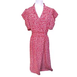 Vintage JT Dress Red White Floral Wrap Dress Woman’s XS A Line Fit Flare 