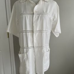 Men White Shirt Relax Fit With Crochet Accent 