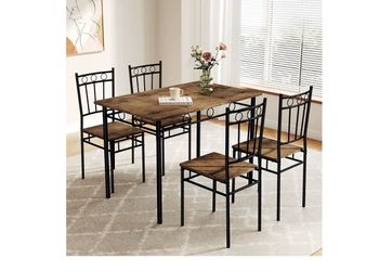 (FIRM PRICE )Dining Table Set for 4, 5-Piece Kitchen Table and Chairs, Rectangular Dining Room Table Set with 4 Chairs, Space-Saving Kitchen Table Set