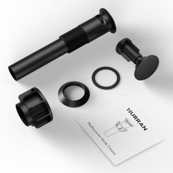 Bathroom Sink Drain with Overflow, Matte Black Bathroom Sink Stopper for Bathroom Vanity Vessel Sink, Rapid Draining Plastic Pop-up Sink Drain with Ha