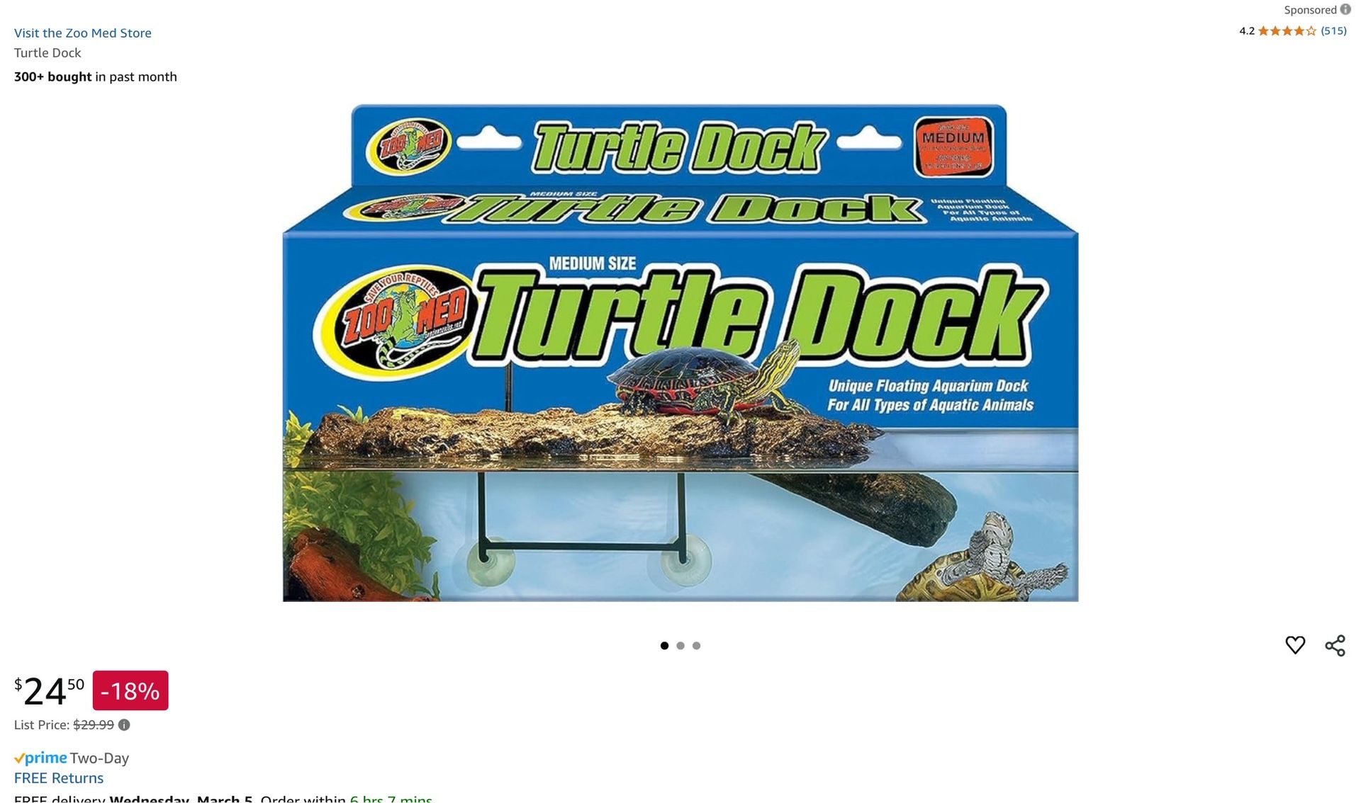Turtle Dock. Brand New! Medium Size (7” x 18”)