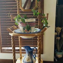 Beautiful Vintage Basin + Pitcher Adorn Mirrored Washstand