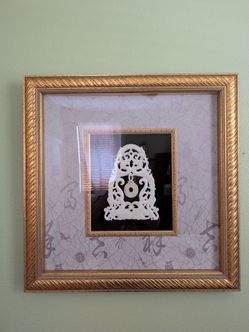 Framed Intricate Carved Stone or Jade Asian Wall Art