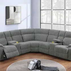 Brand New Grey Super Plush Corduroy Power Reclining Sectional Sofa