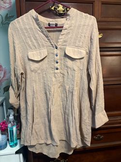 Beige Long Sleeve Button-Up Blouse