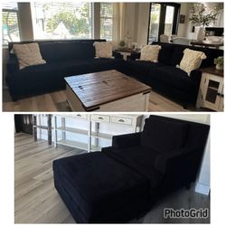 SOFA SET WITH CHAIR AND OTTOMAN NAVY BLUE MINT CONDITION