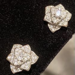 Gorgeous Zircon Pave Flower Silver Earrings